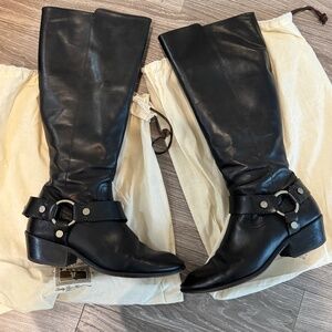 Frye Women's Tall Leather Boots - Carson w Harness Buckles - Black - Size 10M